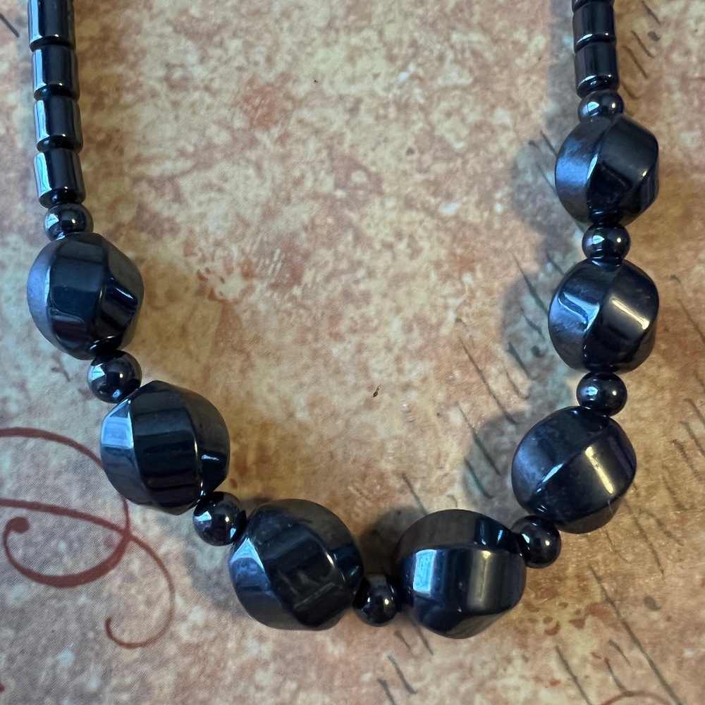 Charcoal black shiny necklace  - 17 inches long